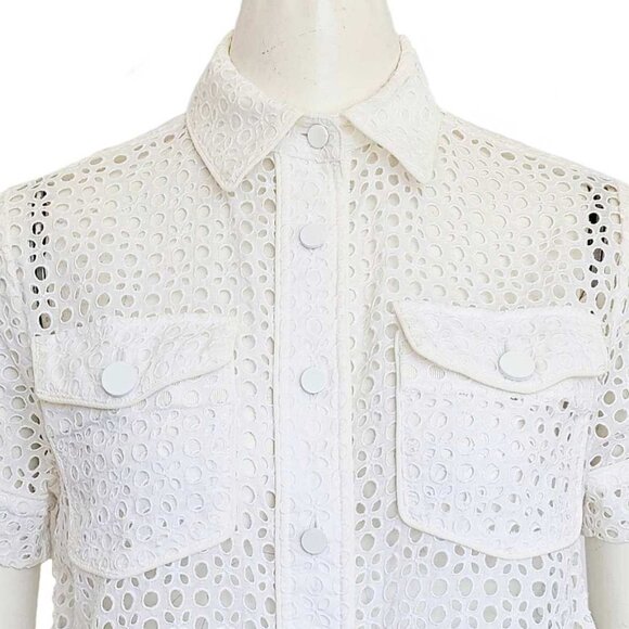 SACAI WHITE EYELET LACE SHORT SLEEVES BLOUSE (1) - Picture 6 of 7